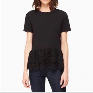 Kate Spade Black Tiered Lace Flounce Tee | S